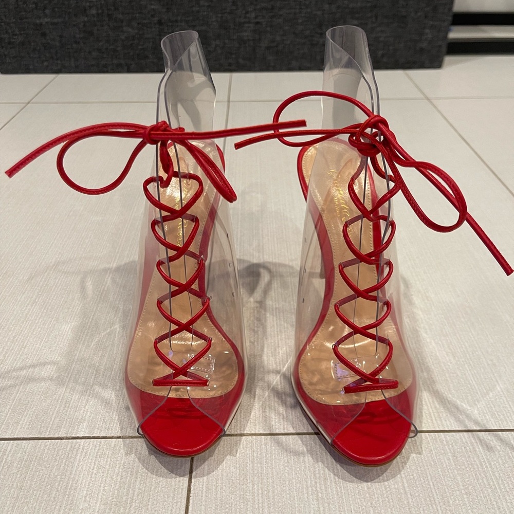 Brand New in Box Gianvito Rossi Helmut Tabasco Red Women’s Heels Size 37.5 7.5